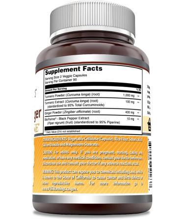 Amazing Formulas Turmeric Curcumin & Ginger 2250mg with BioPerine - 180 Veggie Capsules - Non-GMO, Gluten Free - Made in USA - Ideal for Vegetarians - Buy Online on GoSupps.com