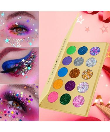 VERONNI Glitter Eyeshadow Palette - 15 Colors Matte Shimmer Glitter | High Pigment Eye Shadow Palette for Stage & Halloween Makeup - Buy Online on GoSupps.com
