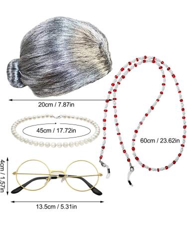 Small Hair Clip Granny Wig Granny Cosplay Wig Granny Ladies Costume Granny Wig Glasses Chain Glasses Pearl Necklace (4pcs) Wigs for Women Lace Front One Size Silver - Buy Online on GoSupps.com