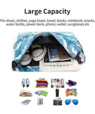 Waterproof Drawstring Gym Bag Sackpack | Waves Design | for Men, Women, Girls - Buy Online on GoSupps.com
