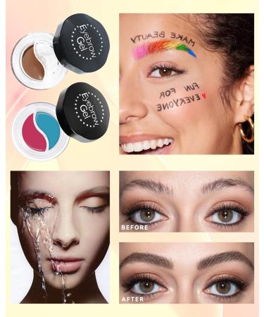 2 Colors Eyebrow Pomade Set-2 in 1 Waterproof Eyebrow Cream Gel Brown & Clear Brow Setting Glue Wax Filling & Shaping Tinted Brow Filler with Brow Brush Tool Eyebrow Color Makeup for Women -#02 02# Brown - Buy Online on GoSupps.com