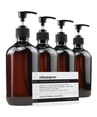 Empty Plastic Bottles with Pump Dispenser and 6pcs Labels Included Refillable Travel Containers for Hand sanitizer Shampoo Lotion etc - BPA/Paraben Free 500ml/16.9oz (4 Pack)