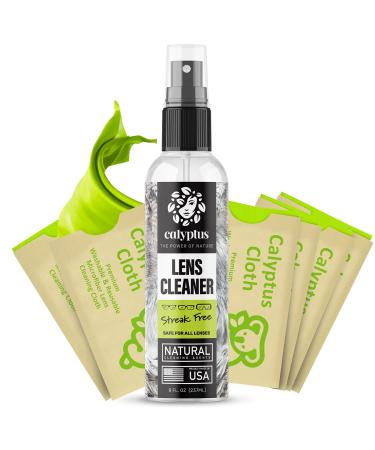 Calyptus Lens Cleaner Spray Kit | 8 Ounces + 6 Microfiber Cloths | Plant Based and USA Made | Unscented and Alcohol Free | Camera, Eyeglass, and Glasses Cleaning | Safe for All Lenses 7 Piece Set