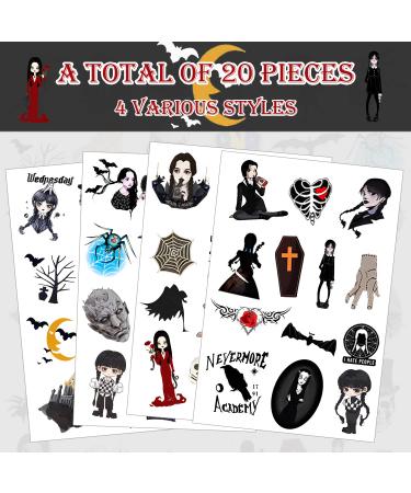 Wednesday Temporary Tattoos - 20 Sheets for Horror & Fantasy Fans | Birthday Party Decorations & Favors - Buy Online on GoSupps.com
