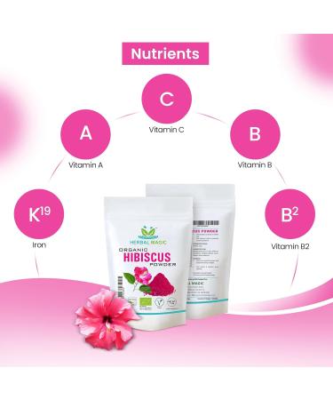 Herbal Magic's Organic Pink Hibiscus Powder - Whole Flower - Natural Face Skin Hair Mask Sparkle Your Smoothies Shakes Baking -of&G UK Organic Certified- Pack 1 1 count (Pack of 1) - Buy Online on GoSupps.com