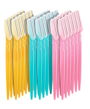 Boao 60 Pieces Eyebrow Razor Eyebrow Razors Shaver Microblades for Women Face Hair Dermaplaning Tool Shaper Trimmer with Precision Cover Skincare Party Favors (Pink, Blue, Yellow) Pink, Blue,Yellow