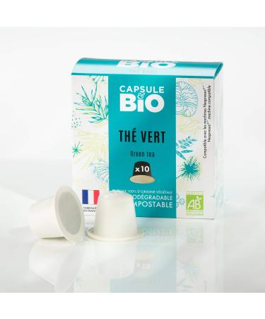 CAPSUL&BIO Organic Green Tea Nature and Green Tea from China Compatible with Nespresso Capsules 10 Biodegradable Capsules 100% Vegetable Fast and Healthy Made in France