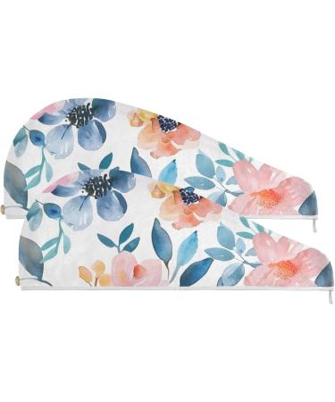 Super Absorbent Watercolor Colored Flowers Hair Towel 2 Pack | Quick Dry Hair Turbans for Women & Girls - Buy Online on GoSupps.com