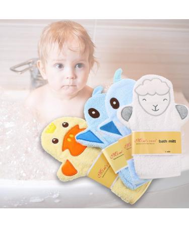 4 Pieces Baby Bath Gloves - Soft Animal Style Cotton Towels for Gentle Peeling - Duck Panda Sheep Design | Perfect for Baby Baths & Showers - Buy Online on GoSupps.com