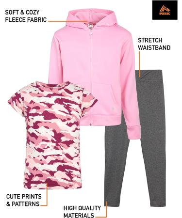 RBX Girls Leggings Set - 3 Piece Fleece Zip Hoodie Sweatshirt T-Shirt and Yoga Pants (Size 14-16) Pink Grey Camo - Buy Online on GoSupps.com