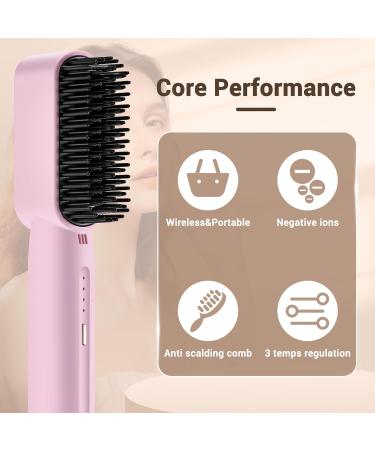 Cordless Hair Straightener Brush - Type-C Rechargeable Portable Comb with Negative Ion 3 Temperature Settings Fast Heating - Perfect for Travel & Home Use - Buy Online on GoSupps.com
