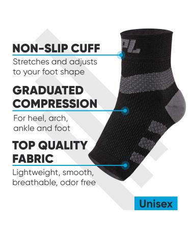 Powerlix Plantar Fasciitis Socks for Neuropathy - Ankle Brace Support for Arch & Heel Pain Relief - Toeless Compression Sleeve for Women & Men - Large (1 Pair) Black - Buy Online on GoSupps.com