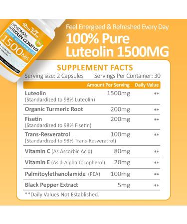 1500MG Liposomal Luteolin Supplement 8-in-1 Formula with Fisetin Pea Turmeric Potent Flavonoid Absorption-Optimized Actives for Brain 60 Capsules 60 Count (Pack of 1) - Buy Online on GoSupps.com