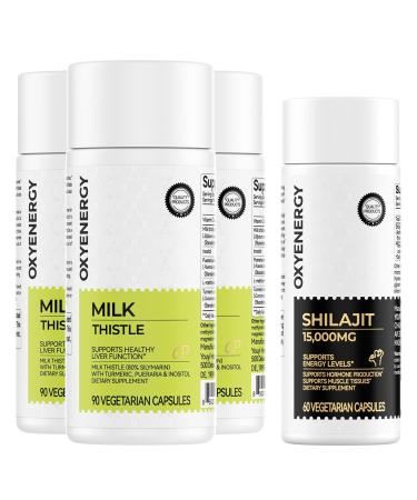 OxyEnergy Silymarin Milk Thistle 300mg Pack of 3 & Shilajit Capsules 15 000mg