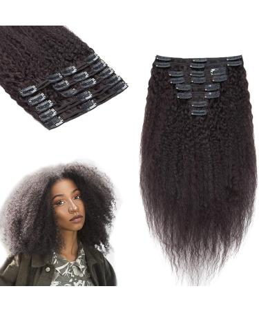 Rich Choices Clip in Extensions Real Hair Afro Kinky Straight Double Tress Hair extensions 20cm - 95 grams 8PCs 18Clips thick #1b natural black 20 cm - 95 g #1b natural black (Kinky Straight)