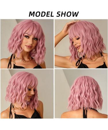 Esmee Short Wave Pink Bob Wig | Shoulder Length Curly Wavy Synthetic Cosplay Wig for Women 12 Inches - Pack of 1 - Buy Online on GoSupps.com