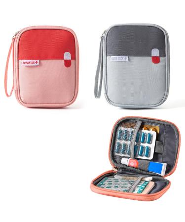 XPEX 2 piece of travel pharmacy bag mini first aid bag empty waterproof travel pharmacy pocket mini portable medication bag small emergency bag for home camping (gray pink)