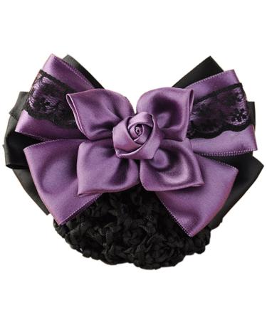 LiveZone Pack of 3 Women Hair Bun Cover Net Snood Hairnet Bowknot Barrette Hair Clip Set - Black Blue Purple - Buy Online on GoSupps.com