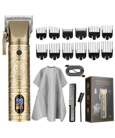 Roziapro Professional Hair Clippers Cordless Beard Trimmer for Men Zero Gapped T-Blade Trimmer USB Rechargeable Haircut Kit (Golden)