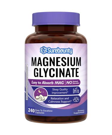Magnesium Glycinate Supplement for Sleep, 2130 mg Chelated Magnesio Glycinate (240 mg Elemental Magnesio), Small Capsules for Kids & Adults, Easy to Swallow 240 Capsules
