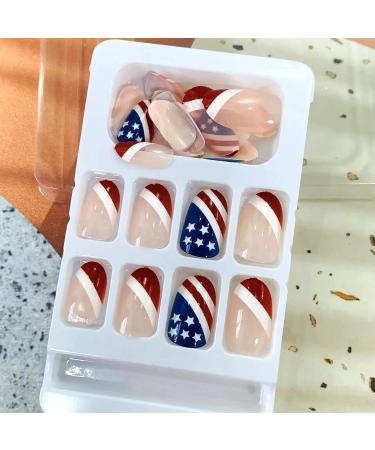 July 4th Almond Press On False Nails Set - Independence Day Glue On Fake Nails - Pointed Design for Women - Z207 - Buy Online on GoSupps.com