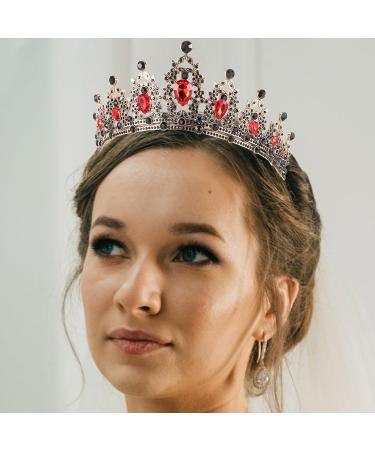 Shop Lurrose Vintage Black Tiara & Crown Headband - Strass Princess Crown for Weddings & Girls - Classic Queen Headdress in Red - Buy Online on GoSupps.com