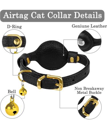 Oopsdoggy Leather Airtag Cat Collar with Bells - Durable GPS Pet Collar for Cats & Small Dogs (Black) - Buy Online on GoSupps.com