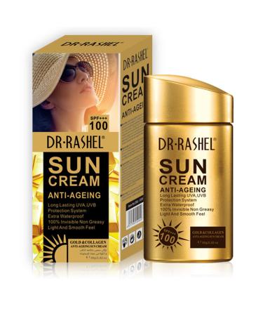 Dr Rashel Anti Aging Sunscreen SPF 100 for Face and Body Sun Screen Protector Walerproof Non Greasy Light and Smooth Feel Sunscreen Lotion Moisture Sun Cream Beach Essentials for Women (SPF 100)