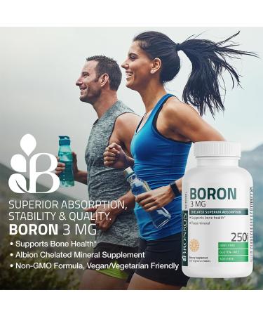 Bronson Boron 3 MG Chelated Superior Absorption Supports Bone Health Trace Mineral, Non-GMO, 250 Vegetarian Tablets - Buy Online on GoSupps.com