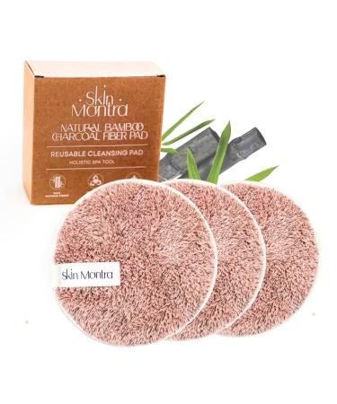 Bamboo Charcoal Makeup Pads for Makeup Removal and Cleansing Washable Eco-Friendly Reusable Pads Soft Natural Bamboo Fibers For All Skin Types-Set 3 Pack Pink ) 1 Count (Pack of 1) Pink