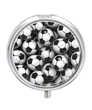 Pill Box Pill Case 3 Compartment Travel Pill Box Black and White Soccer Ball Pattern Printing Small Pill Box Portable Medicine Pill Case Pill Organizer for Purse & Pocket for Travel Handbag (Round)