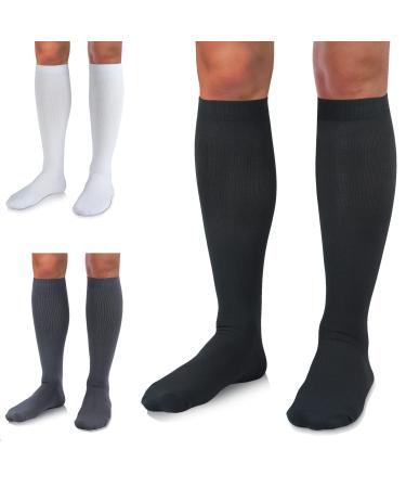 Medical Compression Socks for Women and Men 3 Pairs 20-30 mmHg Knee High Compression Stockings Circulation Best for Running Athletic Nurses Large-X-Large 03 Black/White/Gray