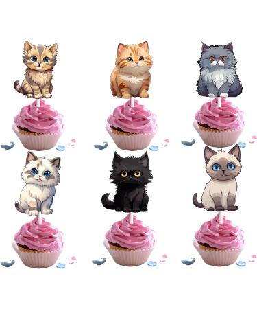 18pcs Cute Cat Cupcake Toppers for Boys Girls Pet Baby Shower Kitten Meow Party Supplies Favor Little Cat Themed Birthday Party Decorations - Buy Online on GoSupps.com