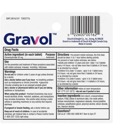 Gravol 50mg Coated Tablets - Motion Sickness Prevention & Relief - 10ct - Buy Online on GoSupps.com