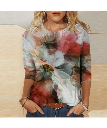 oelaio 3/4 Sleeve Tunic Tops for Women Summer Floral Marble Print Shirt Floral Vacation Shirt Blouses Elegant Casual Tops Multicolor#24 3X-Large - Buy Online on GoSupps.com
