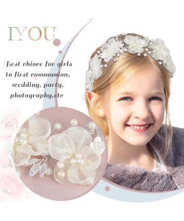 IYOU Flower Girl Wedding Headband Ivory Floral Headpiece Pearl Princess Hair Piece Holy Communion Hair Accessories for Girls - Buy Online on GoSupps.com