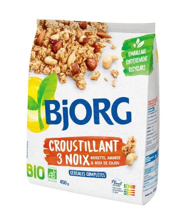 BJJORG C r ales Bio Croquantes aux 3 Noix Saveur Naturelle et Texture Croustillante (Bo te 450g) - Le lot de 3