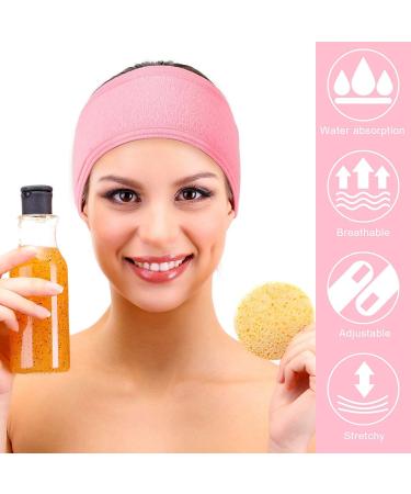 Whaline 4 PCS Pink Spa Headband Set for Sport, Yoga, Shower - Stretch Terry Cloth Hair Band - Buy Online on GoSupps.com