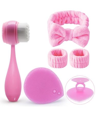 Facial Cleansing Brush Spa Face Washing Wristbands and Headband Set Silicone Exfoliating Mats Scrubber Pads Wrist Hair Head Band Scrub Exfoliator for Makeup Deep Cleaning Skincare Removal 5PCS