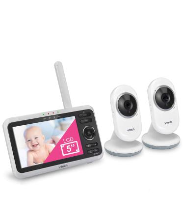 Newly Upgraded VTech VM350-2 Video Monitor with Battery supports 12-hr Video-mode, 21-hr Audio-mode, 5" Screen, 2 Cameras, 1000ft Long Range, Bright Night Vision, 2-WayTalk, Auto-onScreen, Lullabies