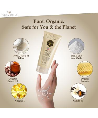 Organic Tallow Sunscreen - 50 SPF - For Face and Body - With 100% Grass-Fed Tallow and Non-Nano Zinc Oxide Reef Safe - (5 Oz) - Buy Online on GoSupps.com