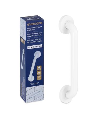 evekare Premium Extra Strength Grab Bar for Bathtubs and Showers | Stainless Steel White 12 inch - 1.25 Diameter | ADA Compliant Shower Grab Bar Handle for Elderly and Disabled 12" x 1.25" dia White