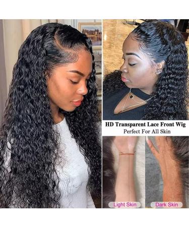 Maxine 34 Inch Deep Wave HD Lace Front Wig - 180 Density Brazilian Human Hair - Pre Plucked Wet and Wavy 13x4 Transparent Lace Front Wig - Natural Black - Buy Online on GoSupps.com
