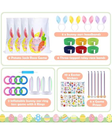 Easter Outdoor Party Game Set: Bunny Potato Sack Race, Relay Race Bands, Ring Toss, Headband, Stickers - Easter Party Favor & Egg Hunt Game - Buy Online on GoSupps.com