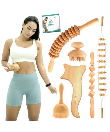 COZLOW 6-in-1 Complete Kit Wood Therapy Massage Tools Set | Maderoterapia Kit Wood Therapy Tools for Body Shaping, Reducing Appearance of Cellulite, & More Complete Kit (6pcs)