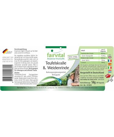Fairvital | Devil's claw and willow bark VEGAN - 90 capsules - 1.2% and 15% salicin harpagosides - Buy Online on GoSupps.com