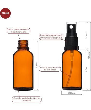 Handsunity 30ml Amber Glass Spray Bottle Set - 12 Pack with Atomizer & Accessories | Premium Quality Pharmacy Bottles - Buy Online on GoSupps.com