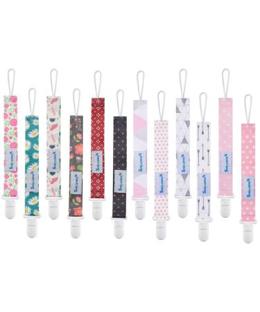 Smlpuame baby pacifier chain 12 pieces BPA-free pacifier band fabric girl pacifier chain nuckel chain fit most pacifiers and bite toys dummy clips for baby (pink flower) pink & flower - Buy Online on GoSupps.com