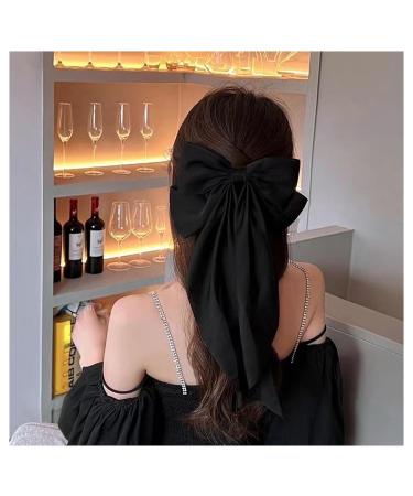W WEILIRIAN Satin Hair Bow Long Bow Hair Clips Band Hair Clips Clip Large Plain Hair Bun Hair Pin French Hair Clip Scrunch ies Horse Tail Accessories (Black)