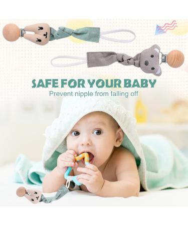 Buy 2-Piece Baby Pacifier Chain - Rabbit & Bear Pattern Fabric Strap with Wood Clip | Gift for Newborn Boys - Gray - Buy Online on GoSupps.com